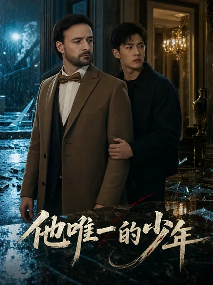雨夜中两位男主相拥，海报写着《他唯一的少年》
